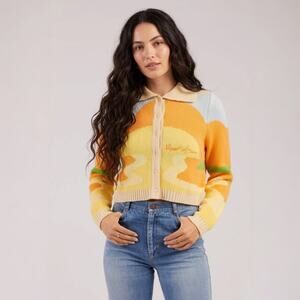 House of Sunny The Day Tripper Cropped Knit Cardigan Size US 4